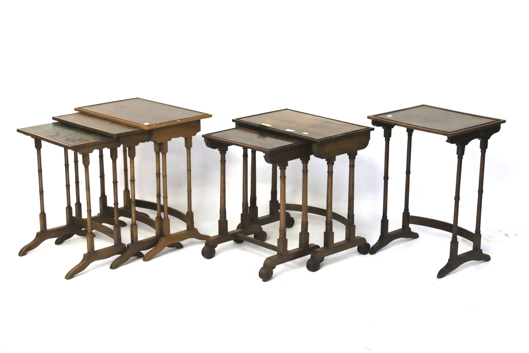 Two mahogany nests of tables and a side table. All on turned supports, largest 42cm x D35.5cm x H59.