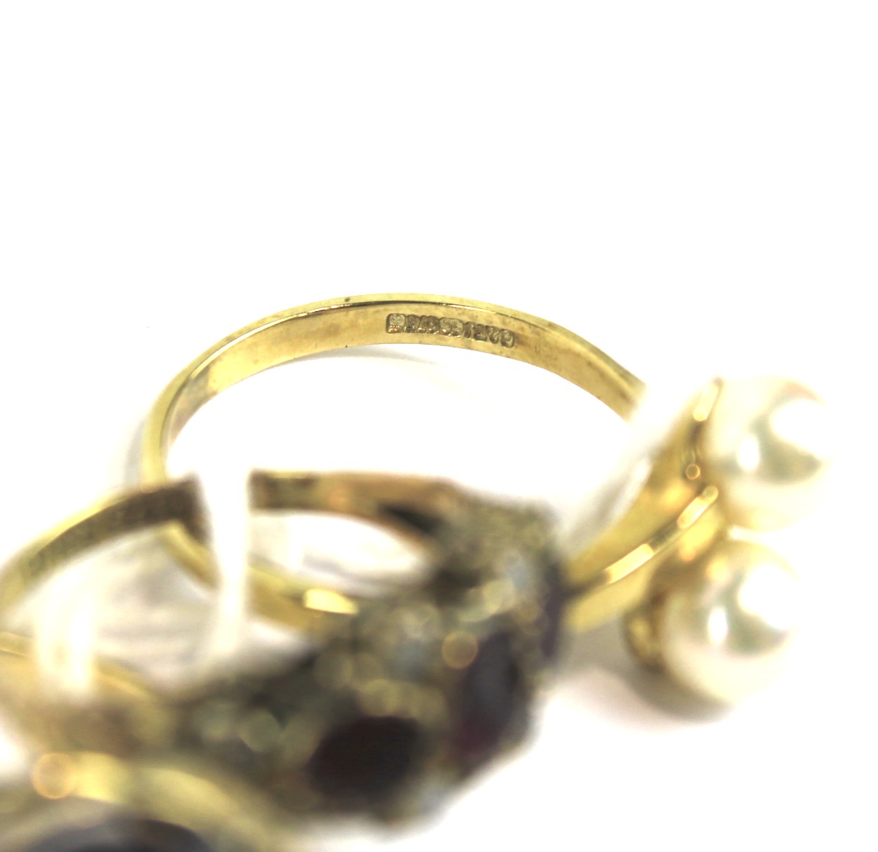 Three assorted 9ct gold rings, Including one dress ring set with a large purple stone, - Image 2 of 2