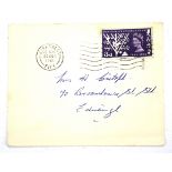 A Post Office Savings Bank 1961 centenary 3d stamp in purple. On an envelope.