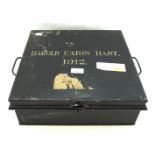 An early 20th century metal deed box.