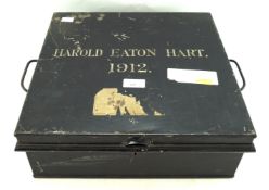 An early 20th century metal deed box.