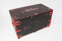 RAF military trunk with remains of black and red paint.