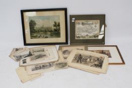 A quantity of 19th and 20th century pictures and prints including a landscape, etc.