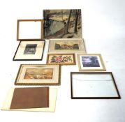 A small group of watercolours, printed and frames.