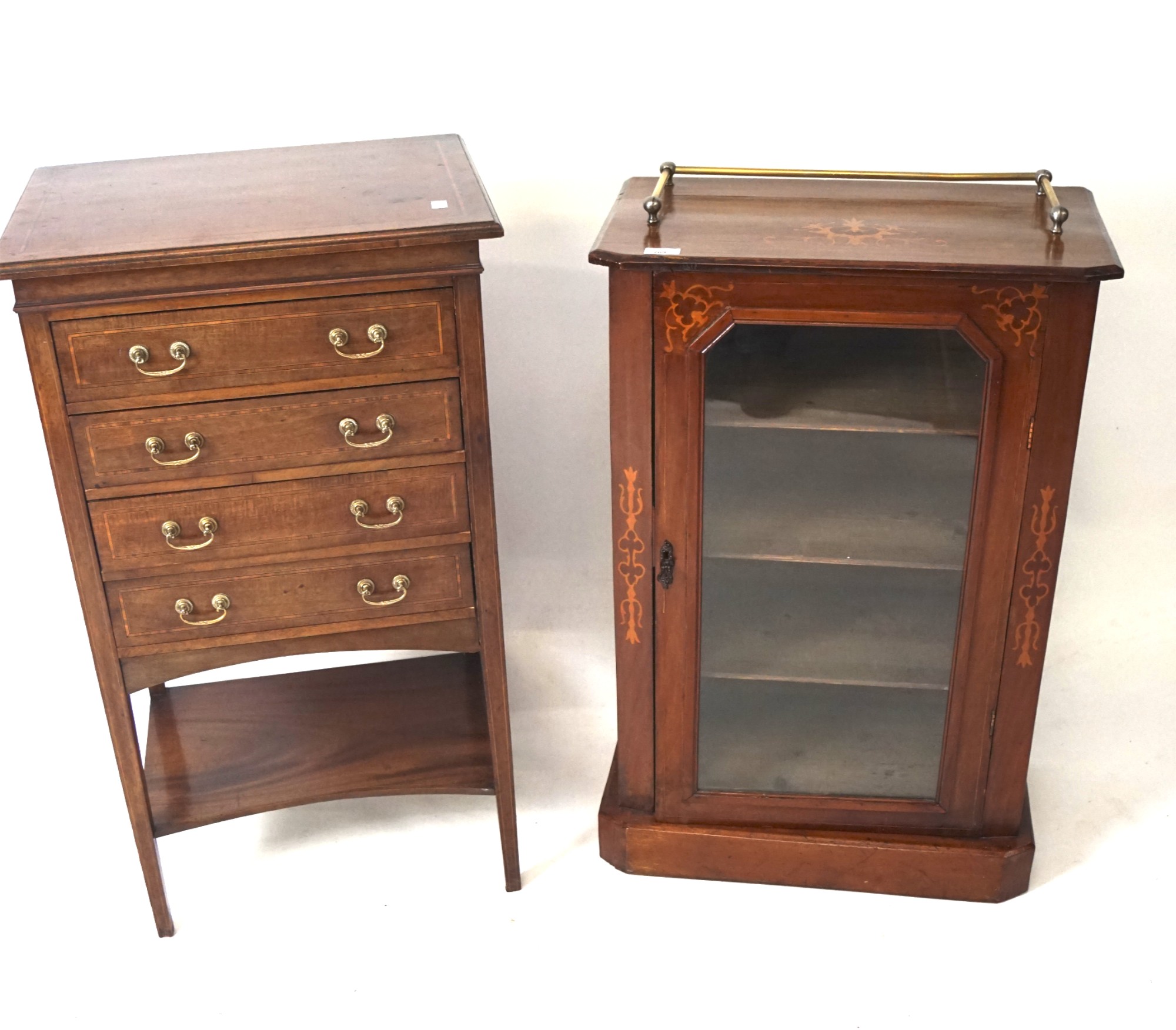 A Victorian mahogany glazed music cabinet and an Edwardian sheet music mahogany cabinet.