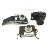 Three vintage cameras. Comprising a Pentax P30, Voigtlander no.A.P.