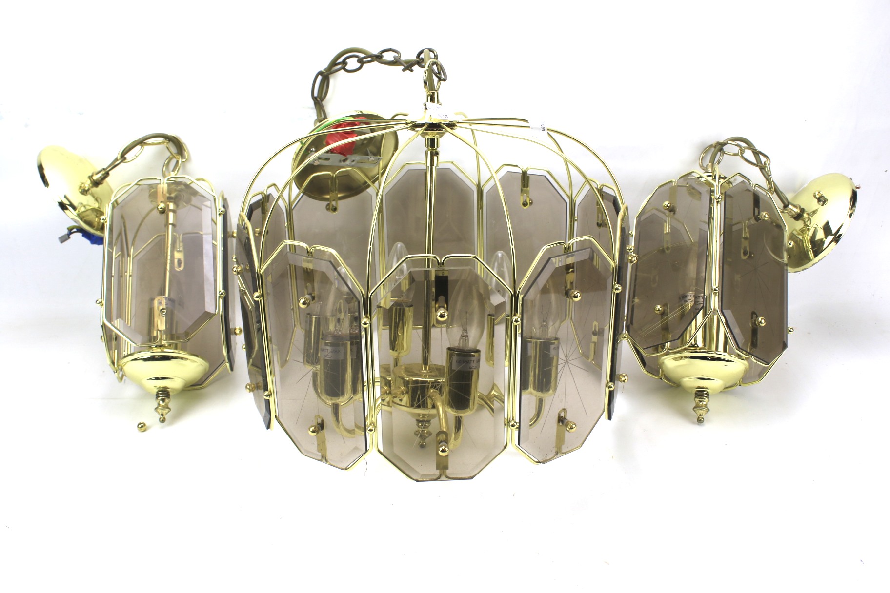 Three contemporary gilt-metal light fittings.