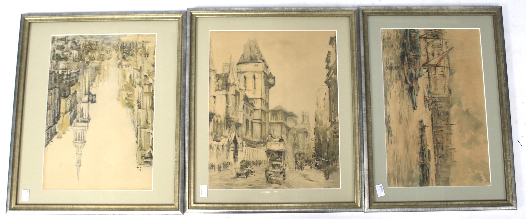 Three framed prints of Barry Pitter etchings (late 19th/early 20th Century).