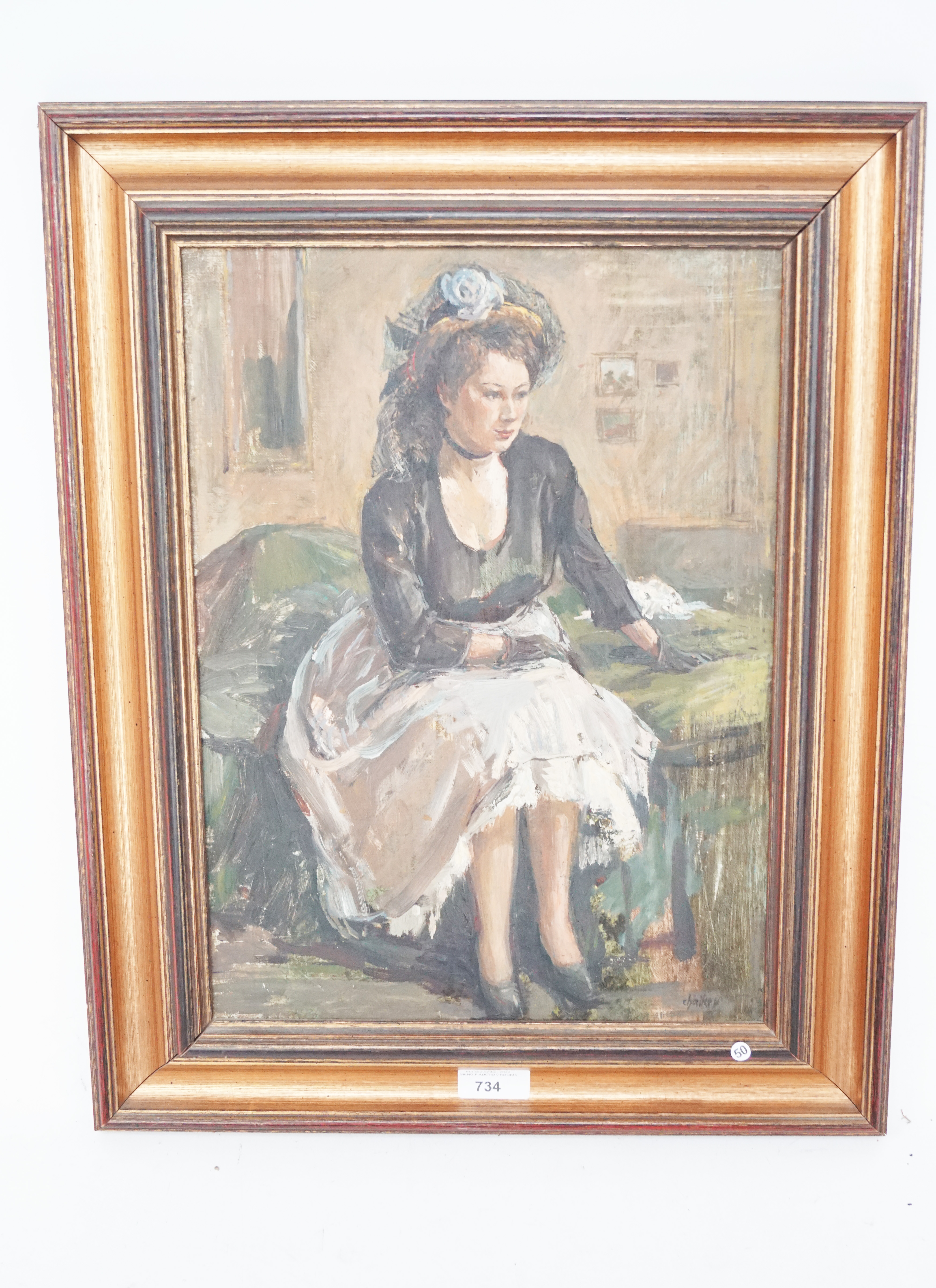 Jack Bridger Chalker. An oil on board painting depicting a seated lady