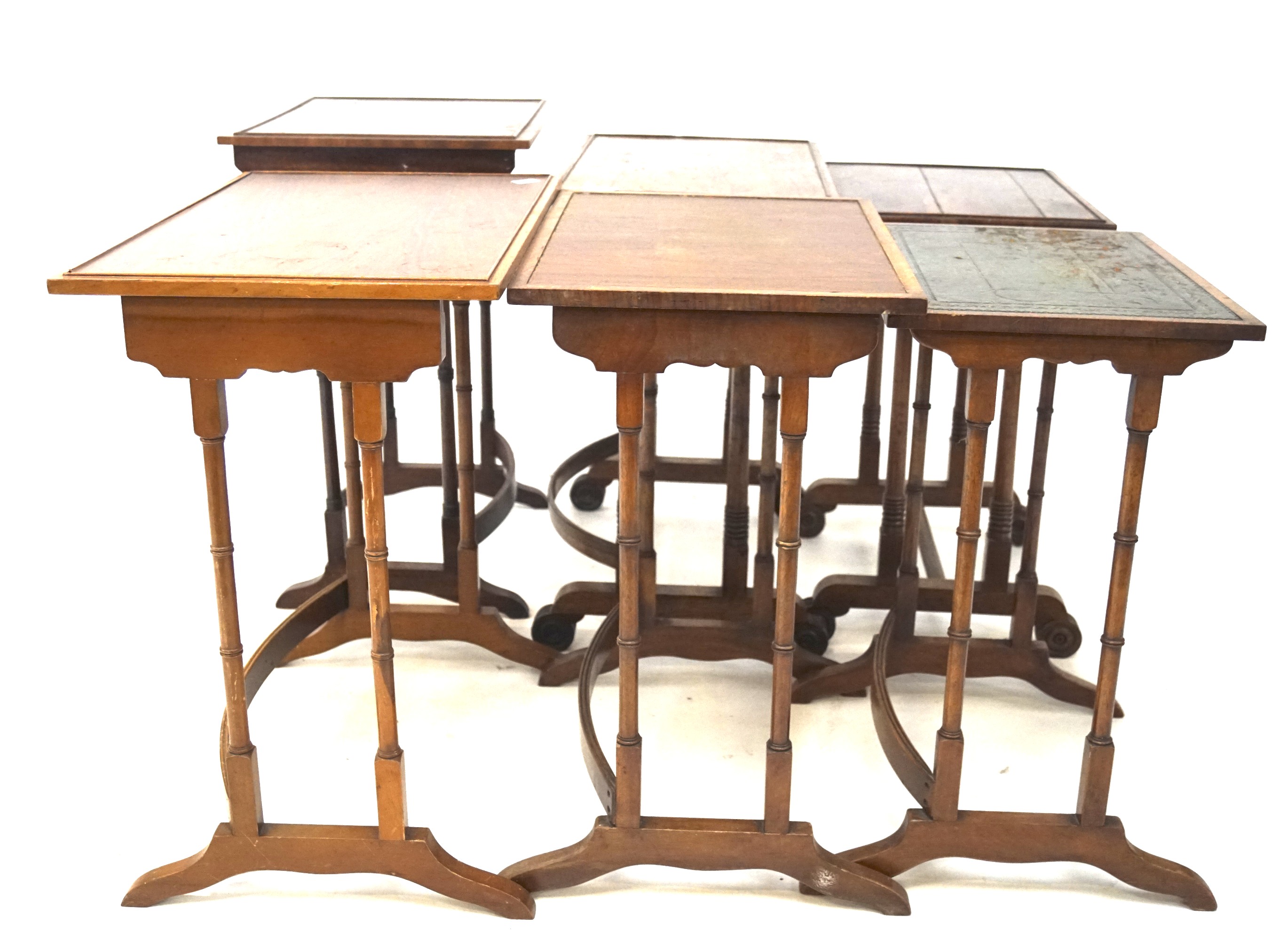 Two mahogany nests of tables and a side table. All on turned supports, largest 42cm x D35.5cm x H59. - Image 2 of 2