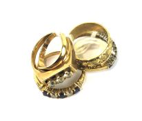 Five ladies 9ct gold rings. Including a sapphire and diamond ring and other gem set examples,