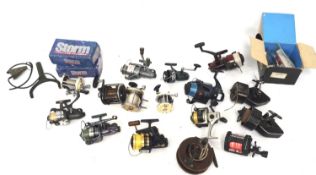 A collection of fishing reels.