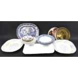 An assortment of 19th century and later plates and platters.