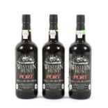 Three bottles of Walter Hicks Western Hunt Ruby Port all 75cl number 537116, 524998 and 497365.