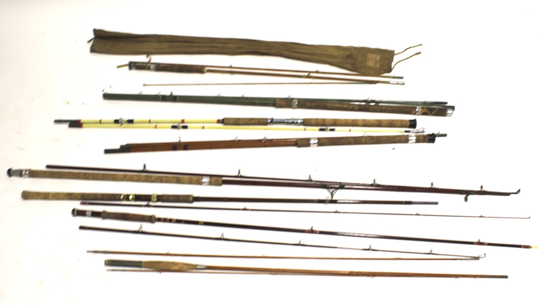Assorted coarse, sea and fly rods.