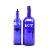 Two bottles of Sky Vodka in blue bottles, both 40% vol, 1.75L and 70cl.