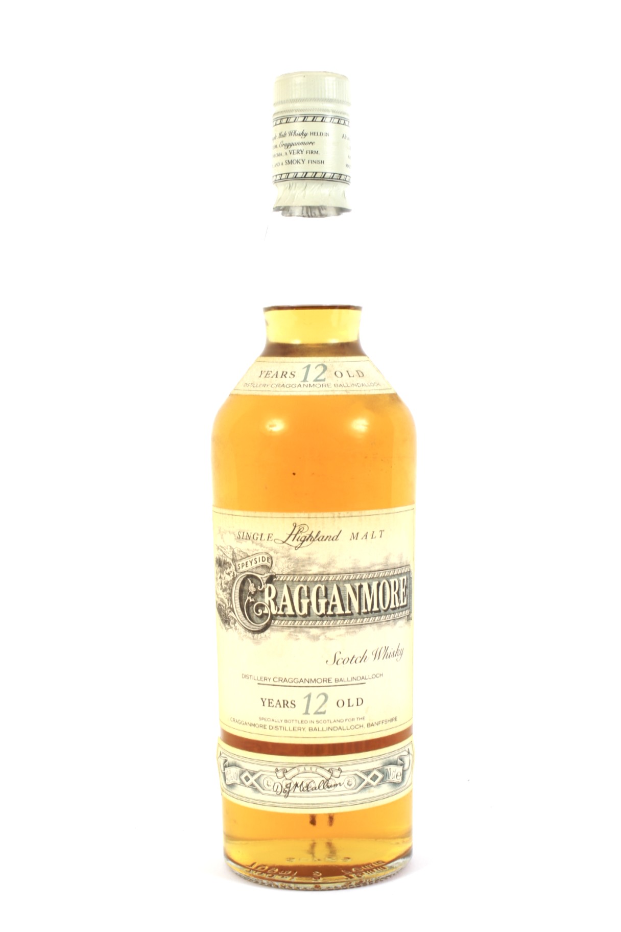 A bottle of Cragganmore 12 year old single malt whisky.
