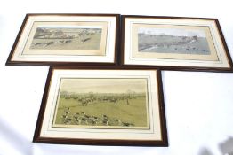 Three framed and signed Cecil Aldin prints of hunting scenes.