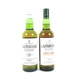 Two bottles of Laphroaig Islay single malt Scotch whisky, Triple Wood.