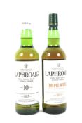 Two bottles of Laphroaig Islay single malt Scotch whisky, Triple Wood.