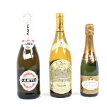 Three bottles of vintage alcohol. Comprising: Champagne Telmont grande reserve, 12% Vol.