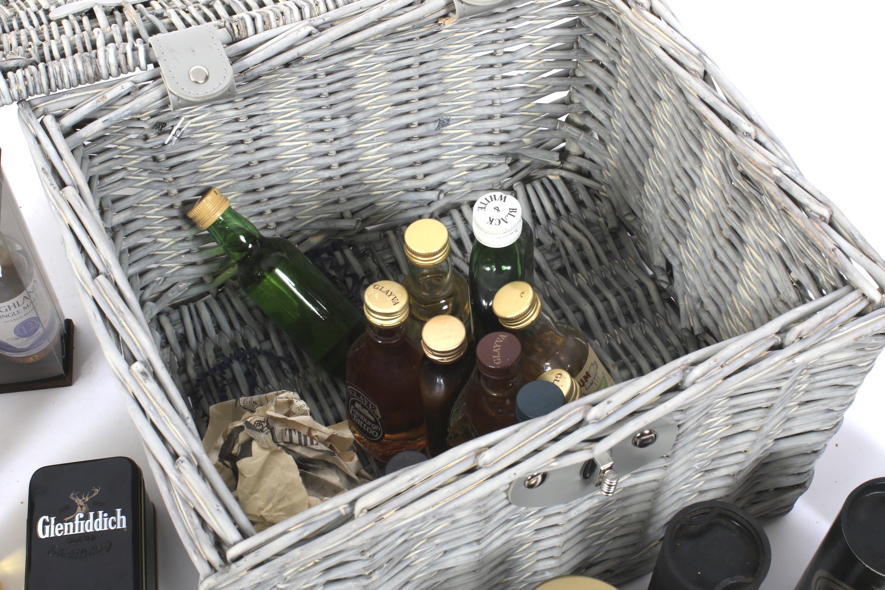 A wicker basket of assorted bottles of whisky. - Image 2 of 2