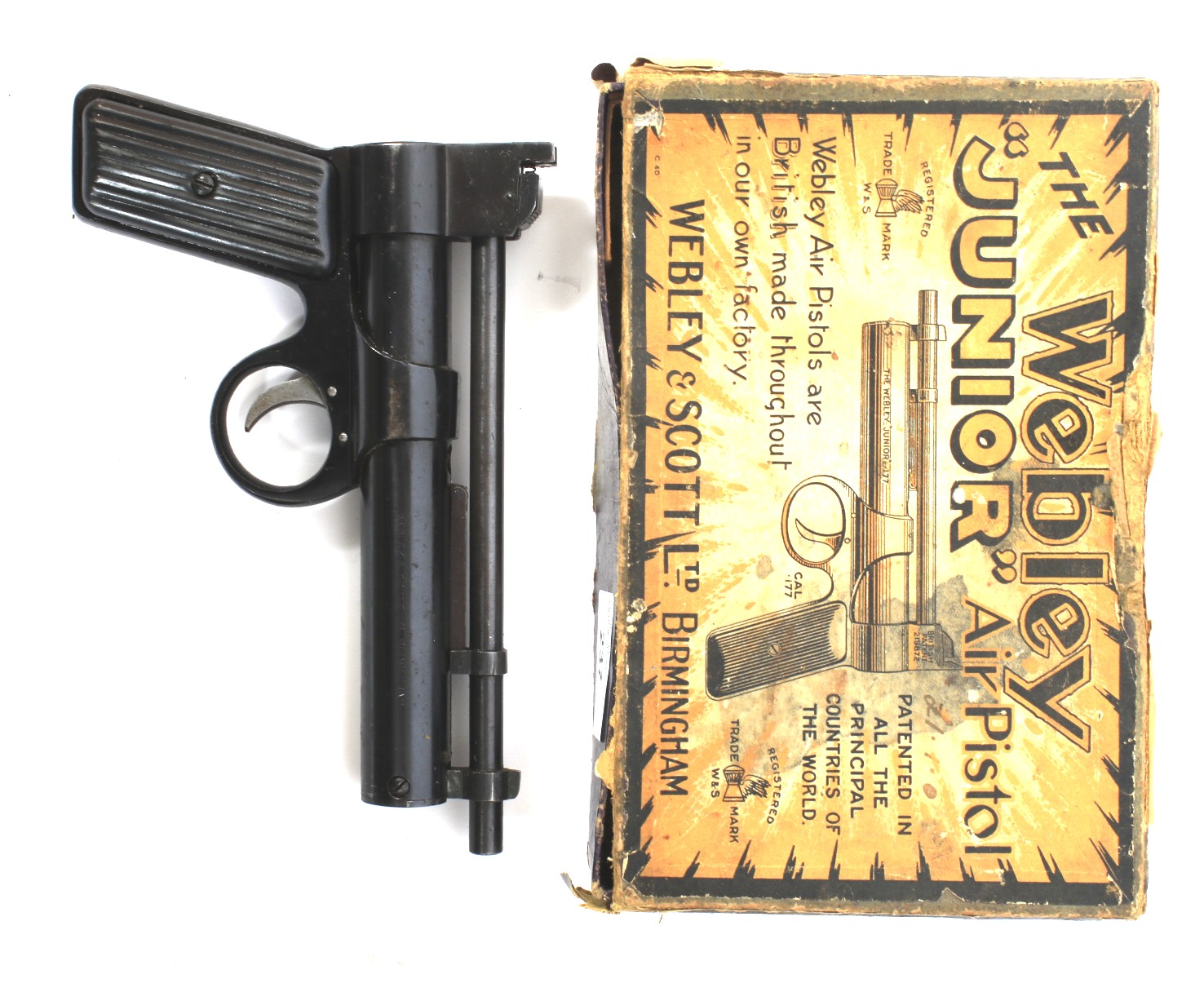 Webley junior air pistol with original targets and wasp pellets and darts.