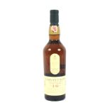 A bottle of Lagavulin 16 year old Islay single malt Scotch whisky.