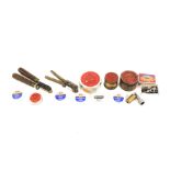 Percussion caps, two bullet moulds and related items.