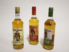Three bottles of Captain Morgan.