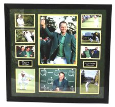A series of framed photos of Danny Willett, 2016 Masters Champion, one signed.