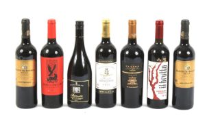 Seven bottles of red wine. Two bottles of Baron de Barbon Rioja, 2018, 13.