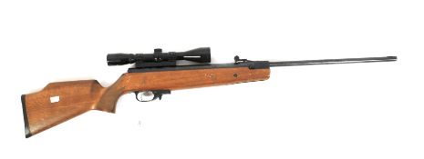 A Weihrauch Theoben 22 air rifle with scope. Gas ram needs attention.