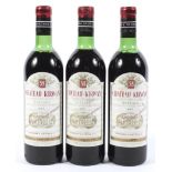 Three bottles of Chateau Kirwan Margaux 1967.