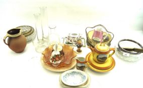 An assortment of ceramics and glass. Including a posy dish, water jug, plates, etc.