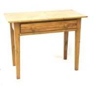 A low pine single drawer side table. With one long drawer with turned knobs.