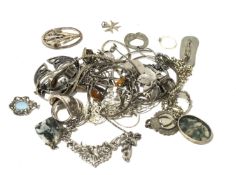 An assortment of silver and white metal jewellery.