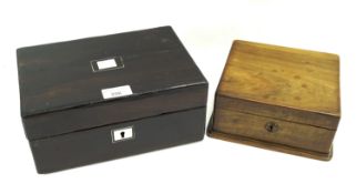 Two wooden boxes, one of rosewood with mother of pearl inlay.