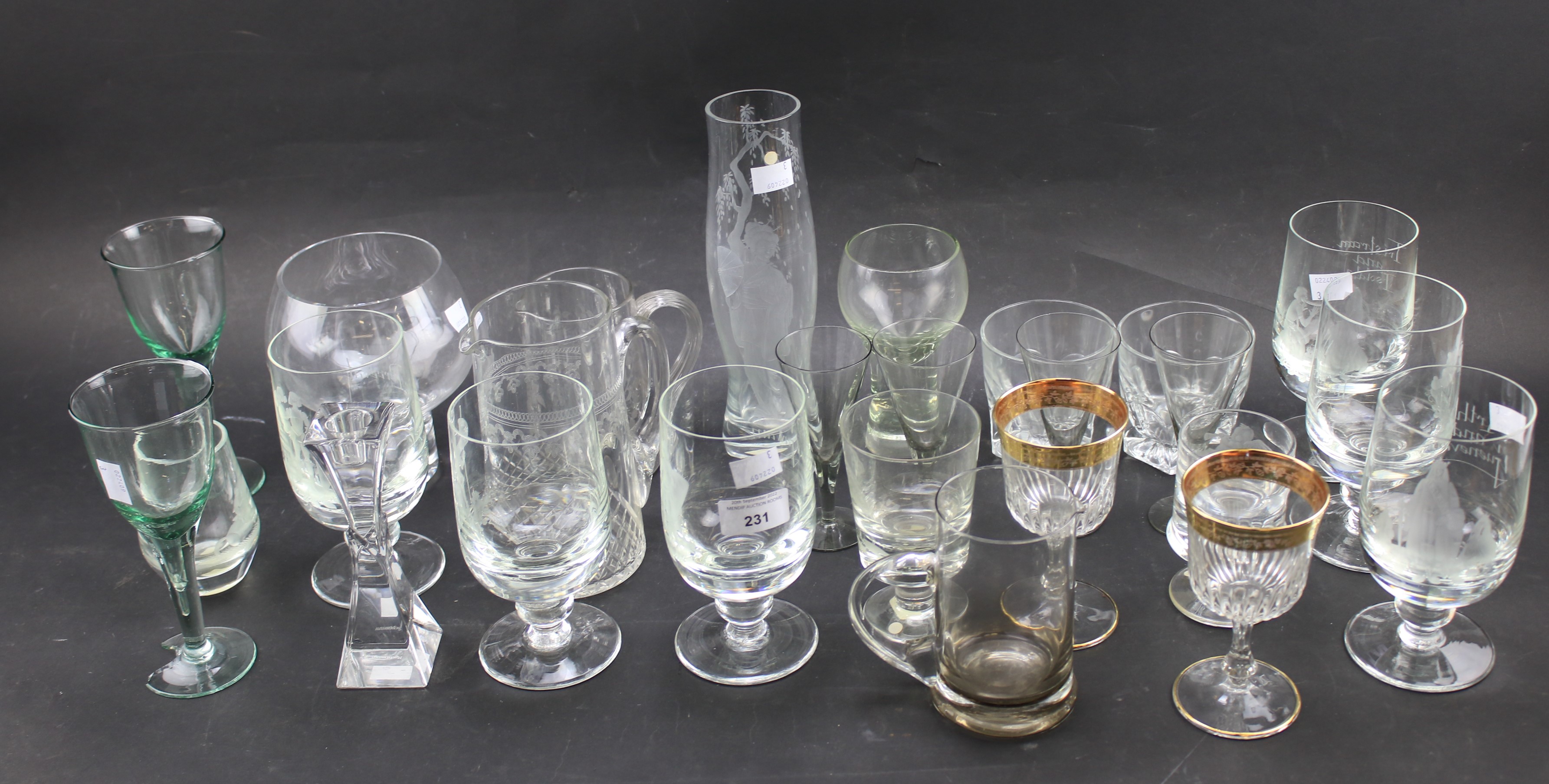 An assortment of drinking glasses.