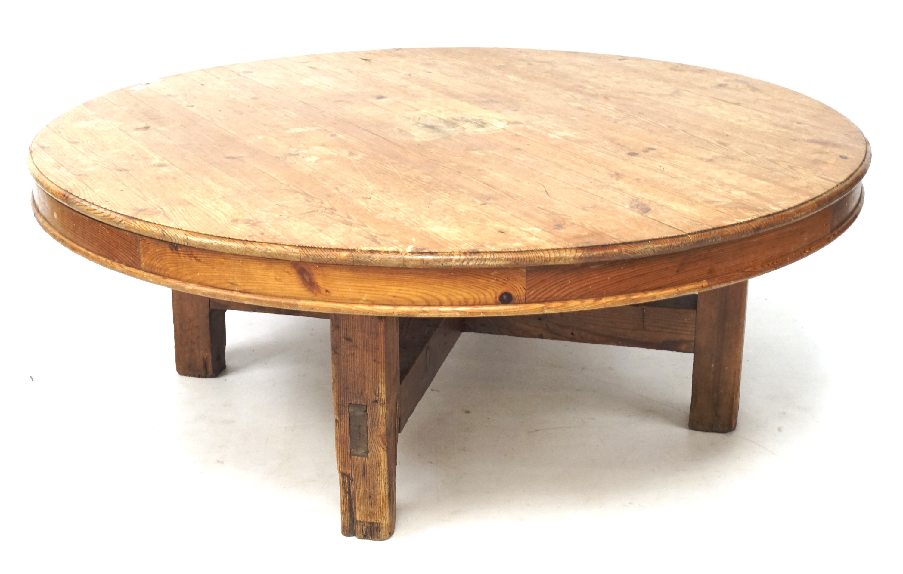 A 20th century large pine coffee table.