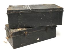 Two 20th century metal travelling trunks.