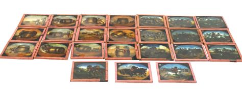 Two sets of early 20th century coloured magic lantern slides.