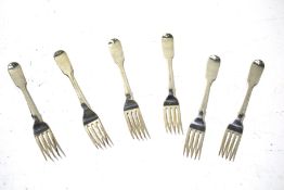 Six Victorian silver dessert forks.