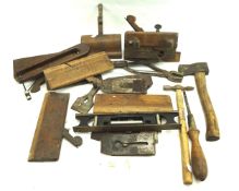 An assortment of vintage woodworking tools.
