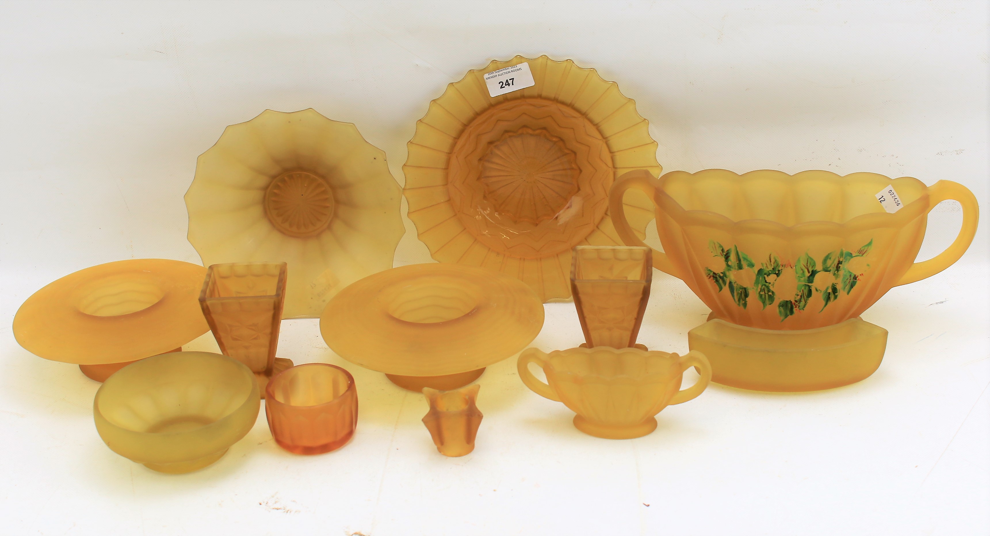 A collection of 1930s amber glassware.