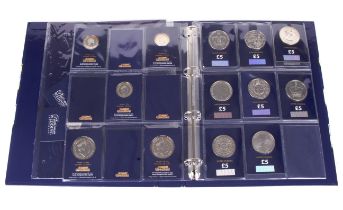 A collection of coins in an album. To include ten £5 coins, five £2 coins, etc.