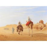 Oliver Trowell (20th Century), Figures on Camels in Egyptian Desert Landscape, oil on board.
