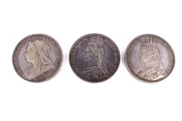 Three coins. 1887, 1890 and 1896 crowns.