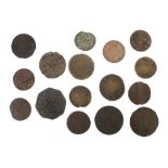 Sixteen 17th century farthings and half pennies.