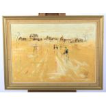 Australian, 20th Century School, Figures Walking in Desert Village, oil on canvas.